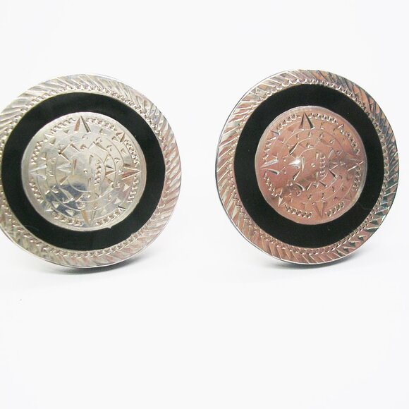 Vintage Sterling Silver Cufflinks Mayan Calendar Mexico 925 Men Formal Wear - Picture 2 of 5